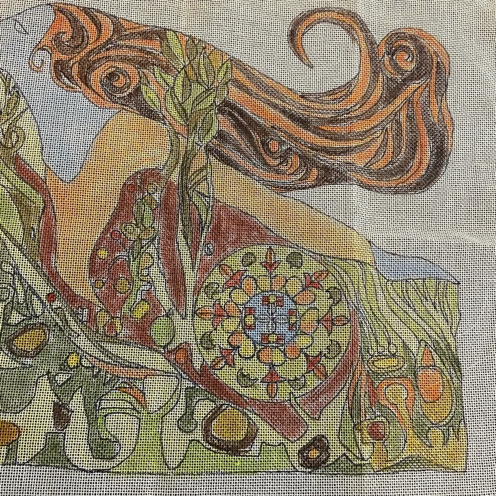 Botanical Goddess Decorative Wall Tapestry - Green, Orange, Blue Accents